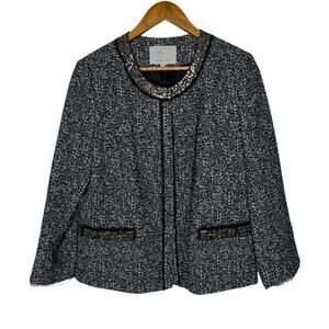 Classiques Entier Black Tweed Wool Sequin Long Sleeve Blazer Jacket XL Womens